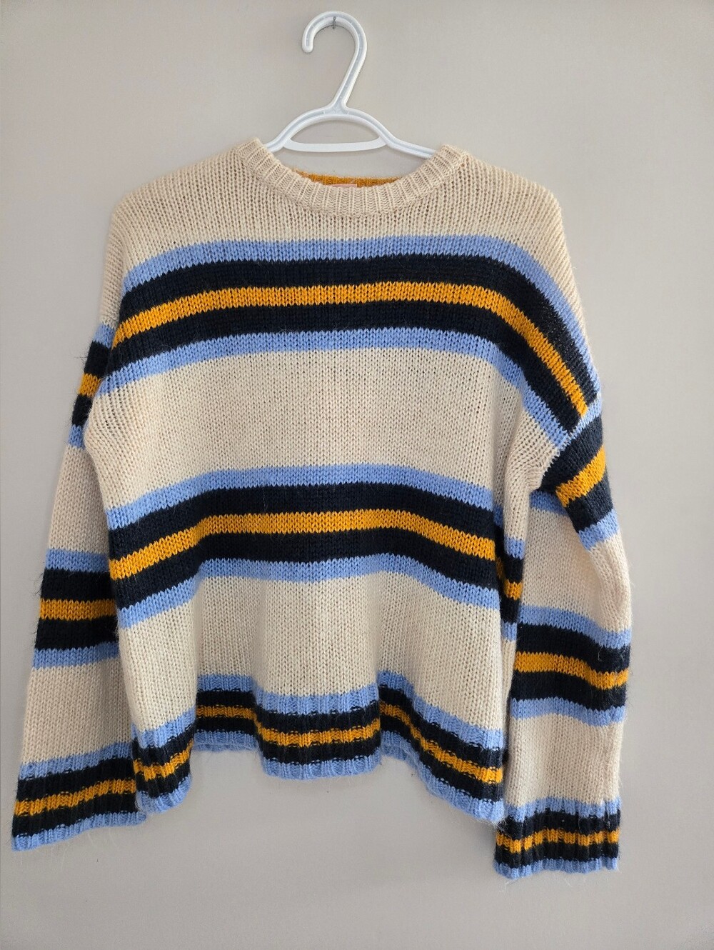 Urban Outfitters Bobby Boyfriend striped sweater, cream, blue + yellow, new